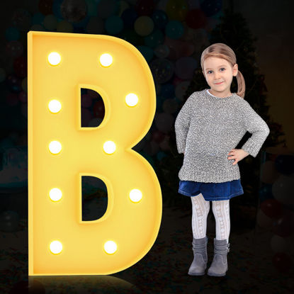 Picture of 3FT Large Marquee Light Up Letters Numbers Giant Mosaic Balloon Frame DIY Kit Alphanumeric Birthday Party Decor,Wedding Anniversary Backdrop Baby Shower Gender Reveal Decorations Foam Board (B, 3FT)