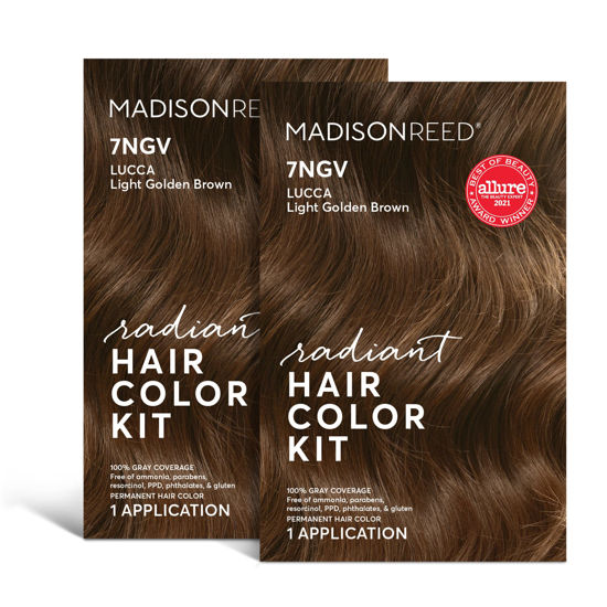 Picture of Madison Reed Radiant Hair Color Kit, Permanent Hair Dye, 100% Gray Coverage, Ammonia-Free, Lucca Light Brown 7NGV Light Golden Brown, Pack of 2