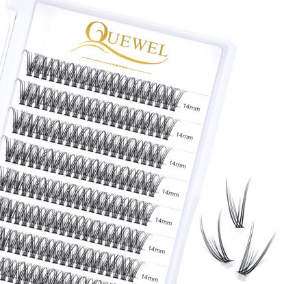 Picture of 240 Pcs Fishtail Lashes Cluster QUEWEL Individual Lashes 0.07/0.10 Fishtail Lashes C/D Curl 10-15mm Length DIY Eyelash Extension Soft & Natural for Personal Makeup Use at Home (fishtail-.07D-14mm)
