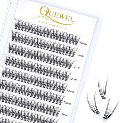 Picture of 240 Pcs Fishtail Lashes Cluster QUEWEL Individual Lashes 0.07/0.10 Fishtail Lashes C/D Curl 10-15mm Length DIY Eyelash Extension Soft & Natural for Personal Makeup Use at Home (fishtail-.07D-12mm)