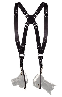 Picture of Camera Strap Accessories for Two-Cameras - Dual Shoulder Leather Harness - Multi Camera Gear for DSLR/SLR Black ProInStyle strap by Coiro
