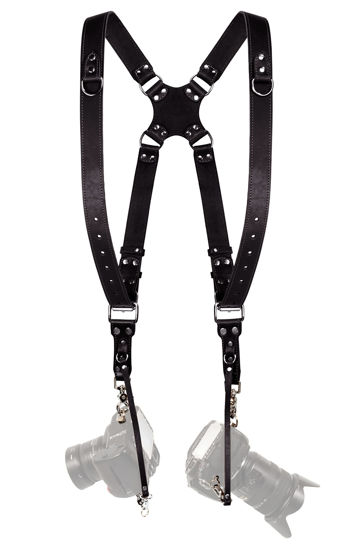 Picture of Camera Strap Accessories for Two-Cameras - Dual Shoulder Leather Harness - Multi Camera Gear for DSLR/SLR Black ProInStyle strap by Coiro