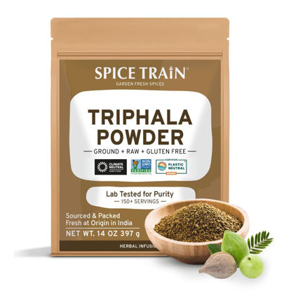 Picture of SPICE TRAIN, Triphala Powder (397g/14oz) Non-GMO, 100% Raw - Herbal Formula of Amla, Haritaki & Bibhitaki - Resealable Zip Lock Pouch - Direct from India