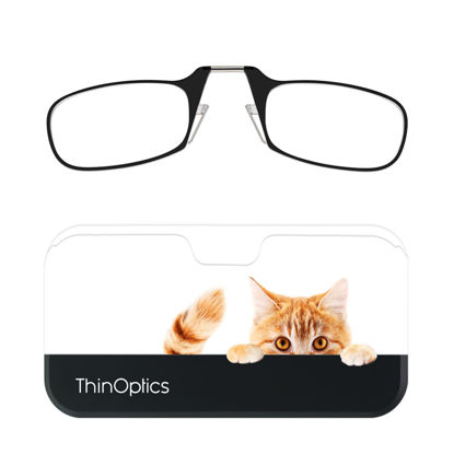 Picture of ThinOptics Universal Pod Case + Rectangular Reading Glasses, Peekaboo Cat, 44mm + 2