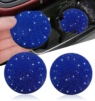 Picture of 2pcs Bling Car Cup Holder Coaster, 2.75 inch Anti-Slip Shockproof Universal Fashion Vehicle Car Coasters Insert Bling Rhinestone Auto Automotive Interior Accessories for Women (2 pcs, Dark Blue)