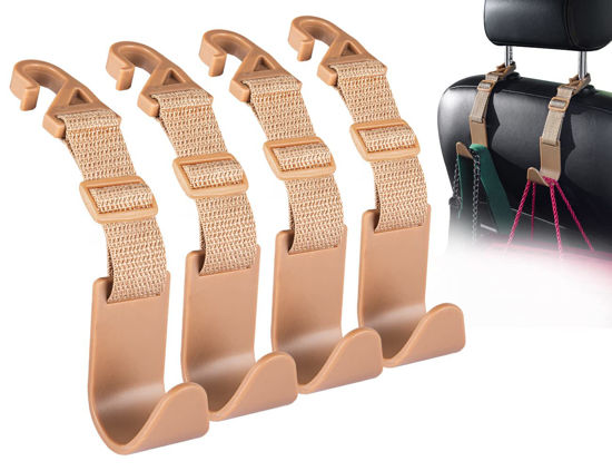 GetUSCart- Flymic Adjustable Car Seat Headrest Hook, Universal Car Storage  Headrest Hanger Holder Hooks Organizer, Vehicle Strong and Durable Backseat  Hanger for Handbag Purse Coat 4 Pack Khaki