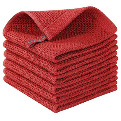 Picture of Homaxy 100% Cotton Waffle Weave Kitchen Dish Cloths, Ultra Soft Absorbent Quick Drying Dish Towels, 12x12 Inches, 6-Pack, Brick Red