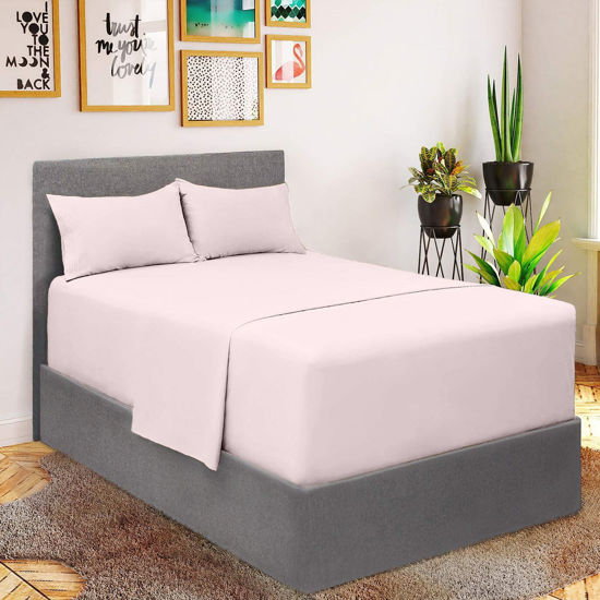 Picture of Mellanni Extra Deep Pocket Full Sheet Set - Iconic Collection Bedding Sheets & Pillowcases - Hotel Luxury, Ultra Soft, Cooling Bed Sheets - Extra Deep Pocket up to 21" - 4 PC (Full, Blush Pink)