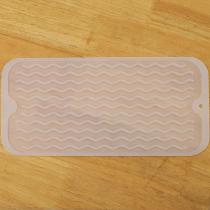 Picture of MicoYang Silicone Dish Drying Mat for Multiple Usage,Easy clean,Eco-friendly,Heat-resistant Silicone Mat for Kitchen Counter,Sink,Bar,Bottle,or Cup Translucent S 12 inches x 6 inches