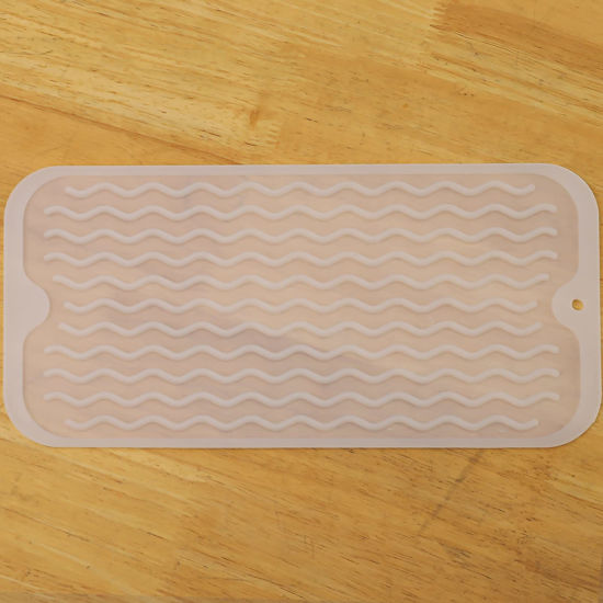 Picture of MicoYang Silicone Dish Drying Mat for Multiple Usage,Easy clean,Eco-friendly,Heat-resistant Silicone Mat for Kitchen Counter,Sink,Bar,Bottle,or Cup Translucent S 12 inches x 6 inches
