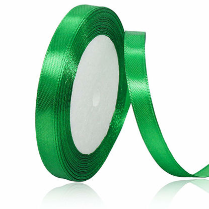 Picture of Solid Color Green Satin Ribbon, 3/8 Inches x 25 Yards Fabric Satin Ribbon for Gift Wrapping, Crafts, Hair Bows Making, Wreath, Wedding Party Decoration and Other Sewing Projects