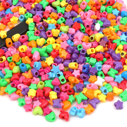 Picture of 800Pcs Pony Beads Bracelet 9mm Rainbow Plastic Barrel Pony Beads for Necklace,Hair Beads for Braids for Girls,Key Chain,Jewelry Making (Star,Heart,Butterfly)