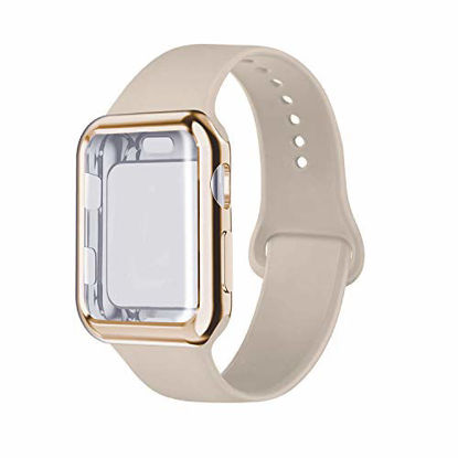 Picture of RUOQINI Smartwatch Band with Case Compatiable for Apple Watch Band, Silicone Sport Band And TPU Case for Series 4/3/2/1,Stone Band with Gold Case in 40ML Size