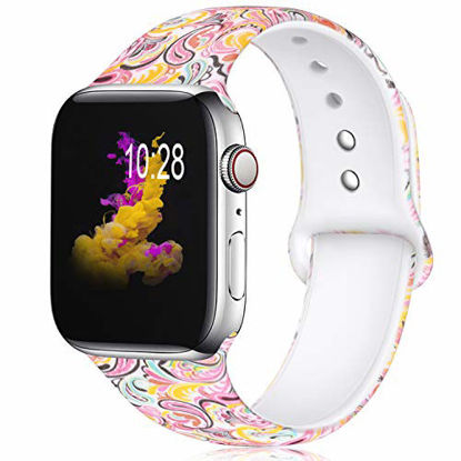 Picture of KOLEK Floral Bands Compatible with Apple Watch 38mm 40mm, Silicone Fadeless Pattern Printed Replacement Bands for iWatch Series 4 3 2 1, Colorful Cloud, S, M