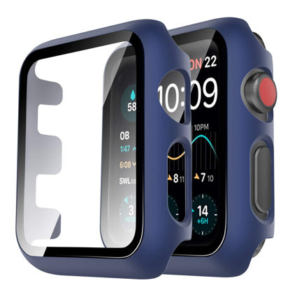 Picture of TAURI 2 Pack Hard Case Compatible for Apple Watch Series 3 2 1 38mm Built in 9H Tempered Glass Screen Protector Slim Bumper Touch Sensitive Full Protective Cover Compatible for iWatch 38mm - Blue