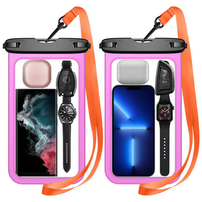 Picture of Temdan 2 Pcs Waterproof Phone Pouch,[Up to 10" Large] Universal IPX8 Waterproof Cell Phone Case Dry Bag with Lanyard for iPhone 14 Pro Max/13/12/11/SE/8,Galaxy S23 Ultra/S22/S21 for Vacation Pink*2