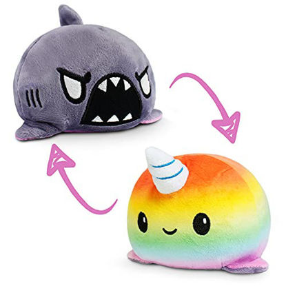 Picture of TeeTurtle - The Original Reversible Shark + Narwhal Plushie - Gray + Rainbow - Cute Sensory Fidget Stuffed Animals That Show Your Mood 4.5 inch