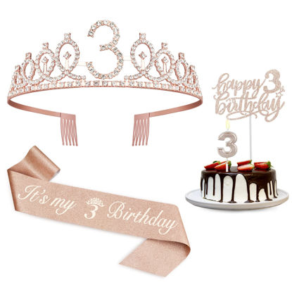 Picture of 3rd Birthday Decorations for girls,3rd Birthday Sash,Crown/Tiara,Candles,Cake Toppers.3rd Birthday Gifts for girls,3 Birthday Decorations for girls,3 Birthday Party Decorations