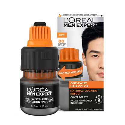 Picture of L'Oreal Paris Men Expert One Twist Haircolor, No Mix, No Mess, Just Twist, Shake, Apply, Fades Naturally In 6 Weeks, 5 Min Application time, No Ammonia, Pack 100% Recyclable, Deepest Black 00, 1 kit