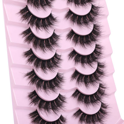 Picture of JIMIRE Mink Fluffy Lashes Thick Volume Full False Eyelashes Dramatic Look Soft Wispy Thick Bushy Soft 18MM Fake Lashes Look Like Eyelash Extensions 7 Pairs Pack