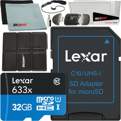 Picture of Lexar High-Performance 633x 32GB MicroSDHC UHS-I Memory Card with SD Adapter LSDMI32GBBNL633A Bundle w/Deco Gear Accessories Kit SD Reader & Case + LCD Screen Covers + Microfiber Cloth & More
