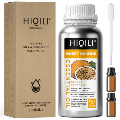 Picture of HIQILI Sweet Orange Essential Oil,Pure Natural Orange Oil with Dropper Perfect for Skin, Diffuser, Aromatherapy, Soap and Candle Making-16Oz