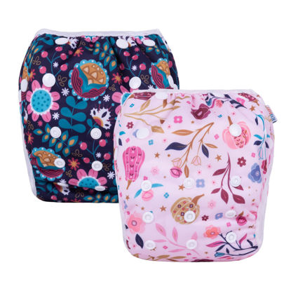 Picture of ALVABABY Baby Swim Diapers 2pcs One Size Reusable Washable & Adjustable for Swimming Lesson & Baby Shower Gifts (Pretty Flowers, Small) SW-H381393