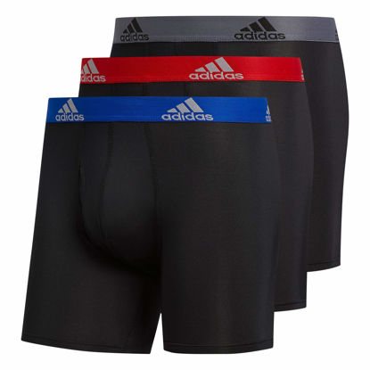 Picture of adidas Men's Performance Boxer Brief Underwear (3-Pack), Black/Collegiate Royal Blue/Scarlet Red, Large