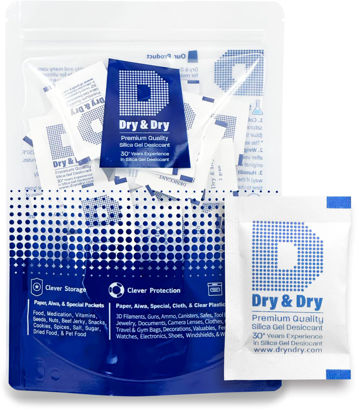 Picture of Dry & Dry 2 Gram [100 Packets] Food Safe Silica Gel Packs Desiccants - Rechargeable Silica Gel Packets, Moisture Absorbers, Desiccants Packets, Silica Gel
