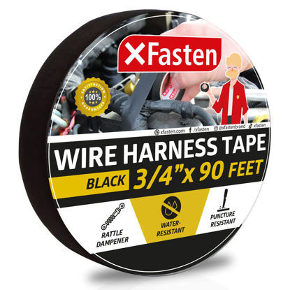 Picture of XFasten Wire Harness Tape - 3/4" x 90 Foot (Single Roll), High Temp Wiring Loom Harness Self-Adhesive Felt Cloth Electrical Tape for Automotive Engine and Electrical Wiring