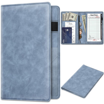 Picture of Server Book Organizer with Zipper Pocket, Fintie PU Leather Restaurant Guest Check Presenters Card Holder for Waitress, Waiter, Bartender (Vintage Blue)