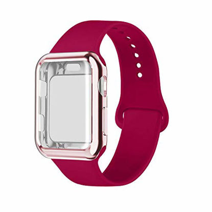 Picture of RUOQINI Smartwatch Band with Case Compatiable for Apple Watch Band, Silicone Sport Band and TPU Case for Series 4/3/2/1,Rose Red Band with Rose Pink Case in 40 ML Size