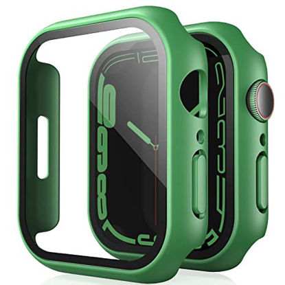 Picture of TAURI 2 Pack Hard Case Compatible for Apple Watch Series 7/8 45mm Built in 9H Tempered Glass Screen Protector, [Touch Sensitive] [HD Clear] Slim Bumper [Full Protection] Cover for iWatch 45mm-Green