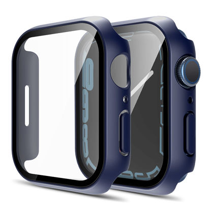 Picture of TAURI 2 Pack Hard Case Compatible for Apple Watch Series 7/8 41mm Built in 9H Tempered Glass Screen Protector, [Touch Sensitive] [HD Clear] Slim Bumper [Full Protection] Cover for iWatch 41mm-Blue