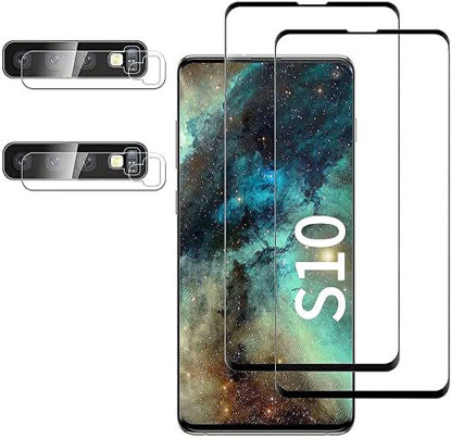 Picture of [2+2 Pack] Galaxy S10 Screen Protector, 9H Tempered Glass Include a Camera Lens Protector,Ultrasonic Fingerprint Compatible,HD Clear,3D Curved for Samsung S10 Glass Screen Protector
