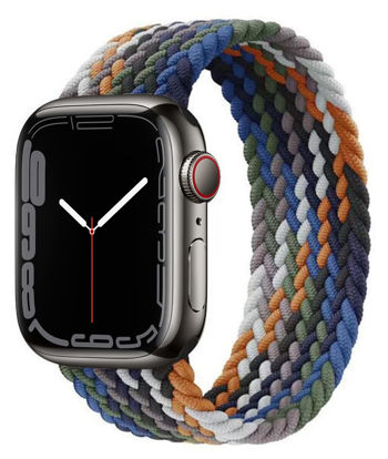 Picture of Proworthy Braided Solo Loop Compatible With Apple Watch Band 42mm 44mm 45mm for Men and Women, Stretch Nylon Elastic Strap Wristband for iWatch Series SE 7 6 5 4 3 2 1 (M, Blue Rainbow)