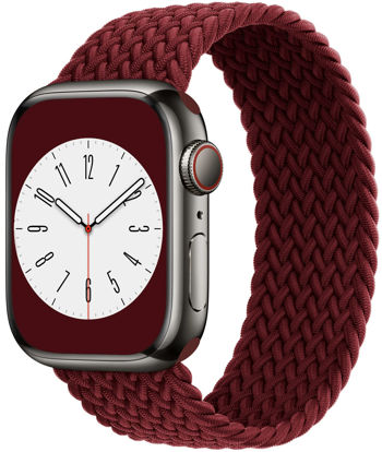 Picture of Proworthy Braided Solo Loop Compatible With Apple Watch Band 42mm 44mm 45mm 49mm for Men and Women, Stretch Nylon Elastic Strap Wristband for iWatch Series Ultra SE 8 7 6 5 4 3 2 1 (Wine Red, XS)