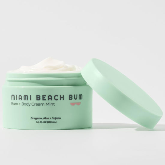 Picture of Miami Beach Bum + Body Butter Cream, Daily Moisturizer w/Oregano Oil for Body Acne, Keratosis Pilaris, Razor Burn, Ingrown Hairs, After Sun Lotion w/Aloe, Jojoba & Tea Tree, Mint, 3.4oz…