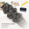 Picture of KooKaStyle Invisible Wire Hair Extensions with Transparent Headband Adjustable Size 4 Secure Clips Long Wavy Secret Wire Hairpiece 20 Inch Grey/Sliver Mixed for Women