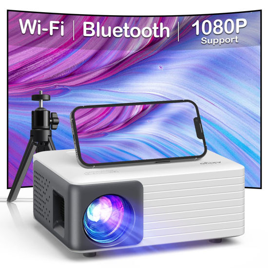 Picture of Mini Projector with WiFi and Bluetooth, 1080P Supported iPhone Projector with Projector Stand, Portable Movie Projector for Home Theater/Outdoor, Compatible with iOS/Android/Laptop/TV Stick/HDMI/PS5