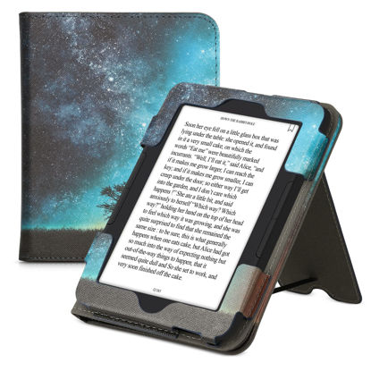 Picture of kwmobile Case Compatible with Barnes & Noble Nook Glowlight 4 / 4e - Case PU Leather Cover with Magnet Closure, Stand, Strap, Card Slot - Cosmic Nature Blue/Grey/Black