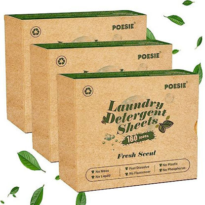 Picture of Poesie Laundry Detergent Sheets 3 Pack 480 Sheets 240 Loads Eco-friendly Laundry Detergent for Travel Home Save Space Portable Laundry Strips Hypoallergenic Concentrated Soap Sheets Washing HE Fresh Scent