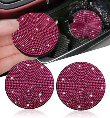 Picture of 2pcs Bling Car Cup Holder Coaster, 2.75 inch Anti-Slip Shockproof Universal Fashion Vehicle Car Coasters Insert Bling Rhinestone Auto Automotive Interior Accessories for Women (2 pcs, Rose Red)