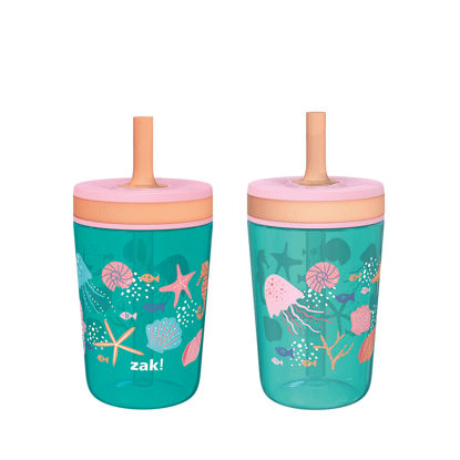 Picture of Zak Designs Kelso 15 oz Tumbler Set, (Shells) Non-BPA Leak-Proof Screw-On Lid with Straw Made of Durable Plastic and Silicone, Perfect Baby Cup Bundle for Kids (2pc Set)
