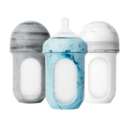 Picture of Boon NURSH Reusable Silicone Baby Bottles with Collapsible Silicone Pouch Design - Everyday Baby Essentials - 3 Count - Stage 2 Medium Flow - 8 Oz - Tie Dye