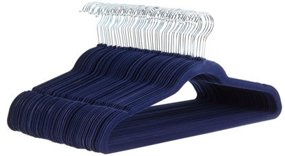 Picture of Amazon Basics Slim, Velvet, Non-Slip Suit Clothes Hangers, Navy Blue/Silver - Pack of 50