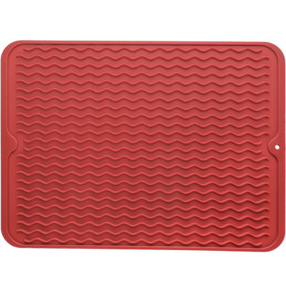 Picture of MicoYang Silicone Dish Drying Mat for Multiple Usage,Easy clean,Eco-friendly,Heat-resistant Silicone Mat for Kitchen Counter or Sink,Refrigerator or Drawer liner Red L 16 inches x 12 inches