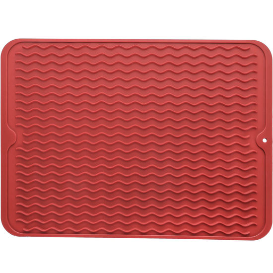 Picture of MicoYang Silicone Dish Drying Mat for Multiple Usage,Easy clean,Eco-friendly,Heat-resistant Silicone Mat for Kitchen Counter or Sink,Refrigerator or Drawer liner Red L 16 inches x 12 inches