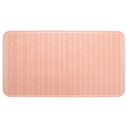 Picture of MicoYang Silicone Dish Drying Mat for Multiple Usage,Easy clean,Eco-friendly,Heat-resistant Silicone Mat for Kitchen Counter or Sink,Refrigerator or Drawer Liner Pink XXXXL 32 inches x 18 inches