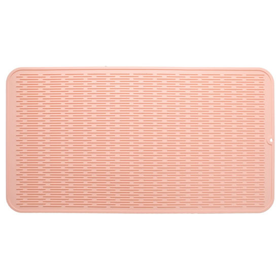 Picture of MicoYang Silicone Dish Drying Mat for Multiple Usage,Easy clean,Eco-friendly,Heat-resistant Silicone Mat for Kitchen Counter or Sink,Refrigerator or Drawer Liner Pink XXXXL 32 inches x 18 inches